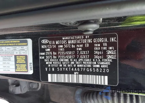 2015 Kia Sorento Lx from USA, damaged, VIN 5XYKT4A67FG658220